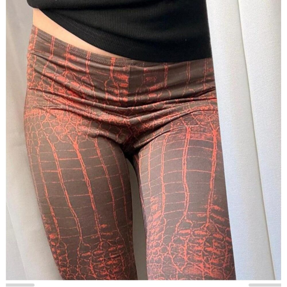 La Perla Women's Orange and Brown Reptile Leggings USA M/L 8-10 BLOW OUT LOW $